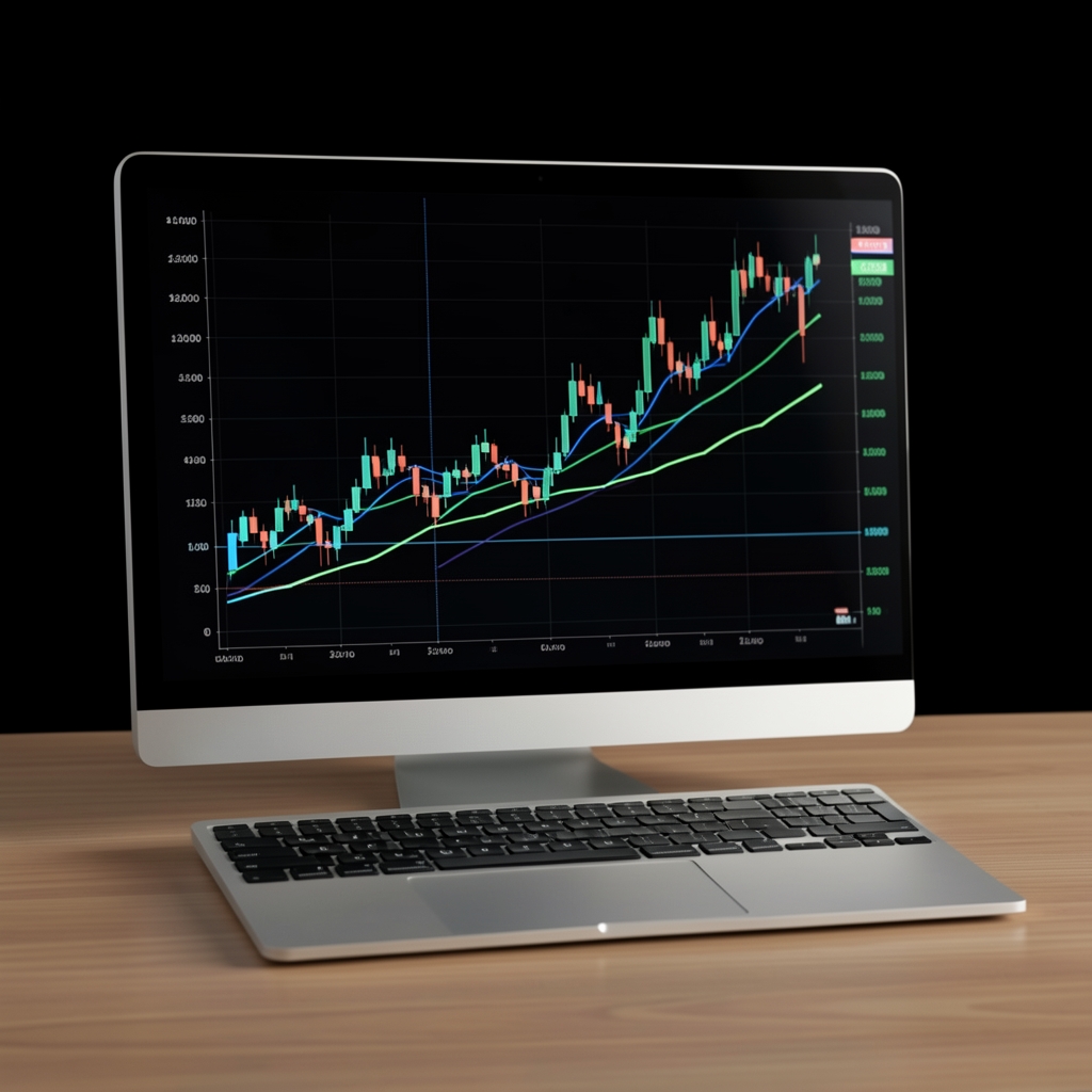 Digitalni financijski grafovi na crnoj pozadini s plavim i zelenim linijama, vizualizacija tržišnih podataka na modernom računalu